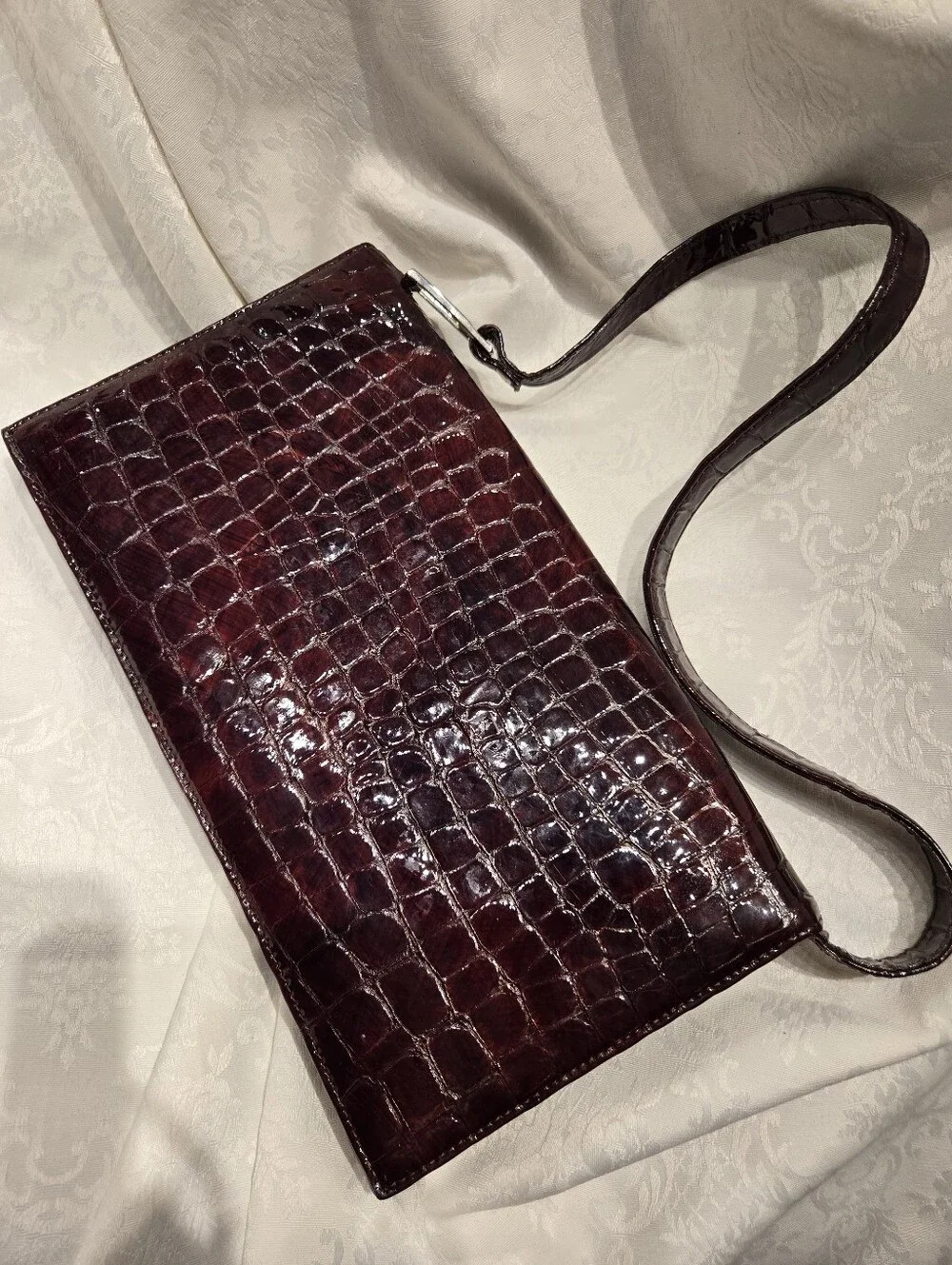 BCBG MAXAZRIA Italy Croc-Embossed Genuine Leather Shoulder Bag in Deep Burgundy